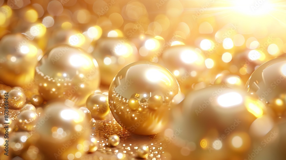 Elegant pearl backdrop with gold pearls on a gold background. Showcase beauty and skincare products. 3D Illustration. Elegant pearl backdrop with gold pearls on a gold background. Showcase beauty and skincare products. 3D Illustration.
