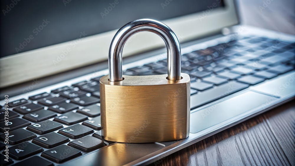 steel padlock emerging from a personal computer symbolizing cyber security , Data Security, Cybersecurity, Padlock, Lock, Computer, Technology, Antivirus, Laptop, Notebook, Protection steel padlock emerging from a personal computer symbolizing cyber security , Data Security, Cybersecurity, Padlock, Lock, Computer, Technology, Antivirus, Laptop, Notebook, Protection