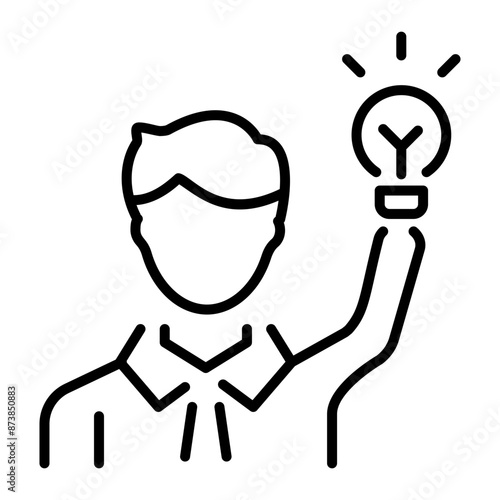 An individual with a new idea, outline icon