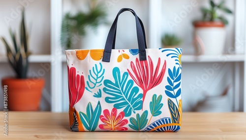 Wallpaper Mural Floral tote bag with yellow handles on pink background. Torontodigital.ca