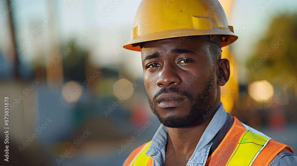 a construction worker gearing up for the day, donning a hard hat and safety vest. construction worker mentally prepares for a hard day's work. construction worker, morning preparation for work a construction worker gearing up for the day, donning a hard hat and safety vest. construction worker mentally prepares for a hard day's work. construction worker, morning preparation for work
