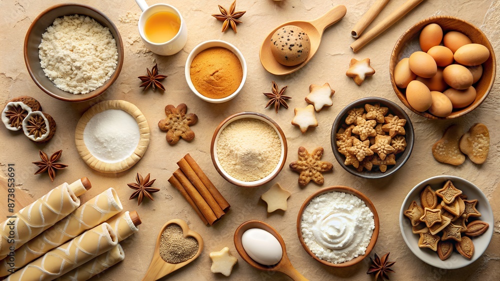 Ingredients for Making Cookies on Beige Background. Perfect for: Baking Blogs, Cooking Shows, Recipe Books, Food Advertisements Ingredients for Making Cookies on Beige Background. Perfect for: Baking Blogs, Cooking Shows, Recipe Books, Food Advertisements