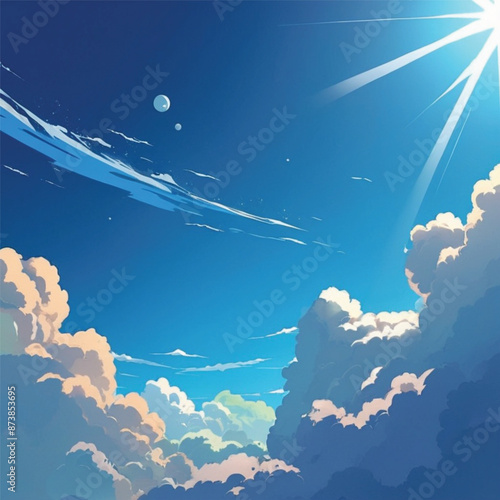 Anime blue sky background, summer, wallpaper