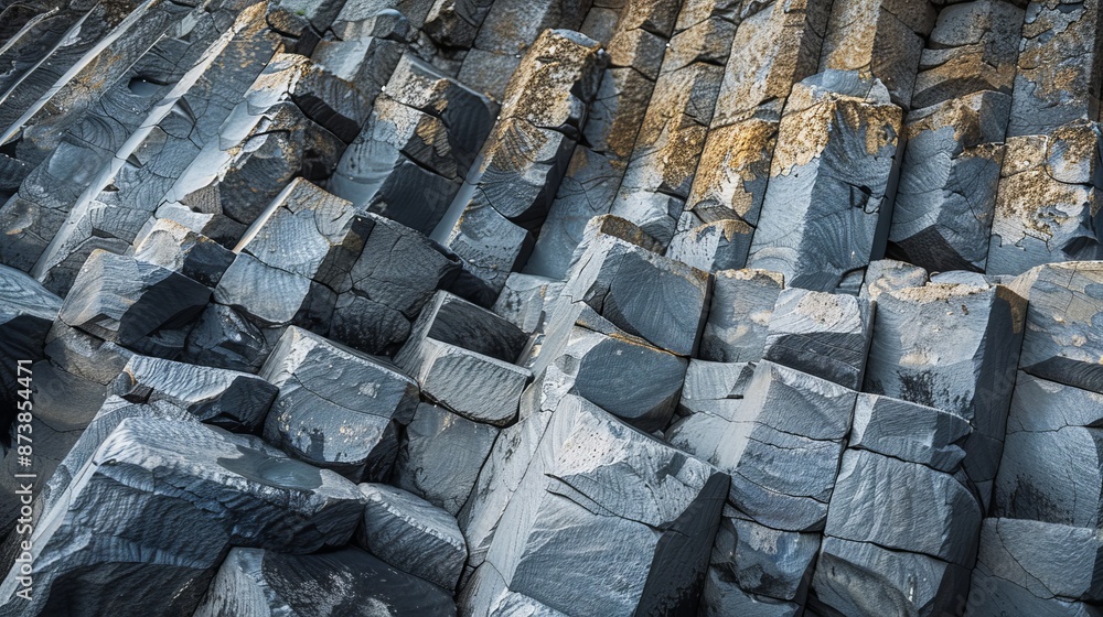 Iceland is known for its unique geology that includes hexagonal basalt columns. These columns form when lava cools and contracts, creating a close-up view of the island's natural beauty. Iceland is known for its unique geology that includes hexagonal basalt columns. These columns form when lava cools and contracts, creating a close-up view of the island's natural beauty.
