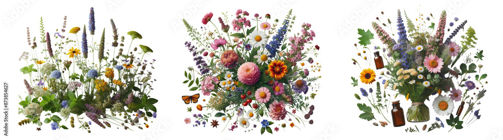 High Quality Image of Herbs and Wildflowers on White Background High Quality Image of Herbs and Wildflowers on White Background