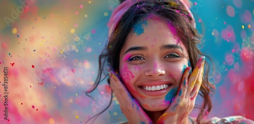 Woman Covered in Colorful Powder During Holi Festival