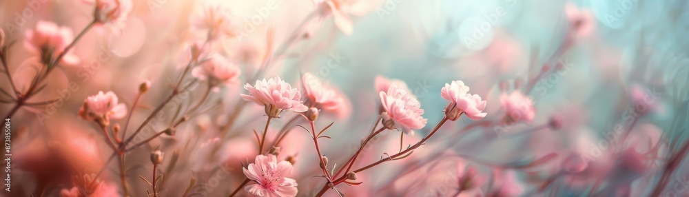 Soft, pastel pink flowers in a dreamy, blurred background. Soft, pastel pink flowers in a dreamy, blurred background.