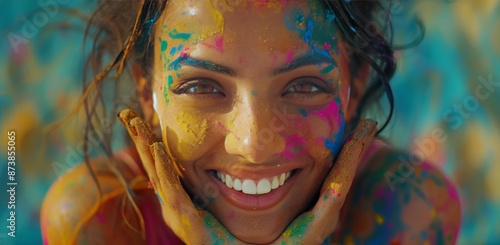 Woman Covered in Colorful Powder During Holi Festival