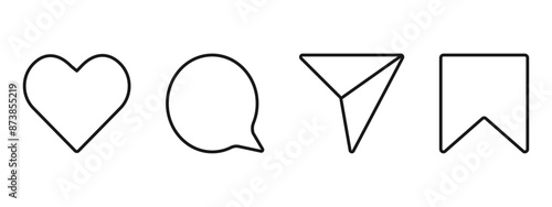 Instagram Media Icons interface social media like, chat, send and save symbols. Minimal ig set. Like notification, comment notification, follower notification social media