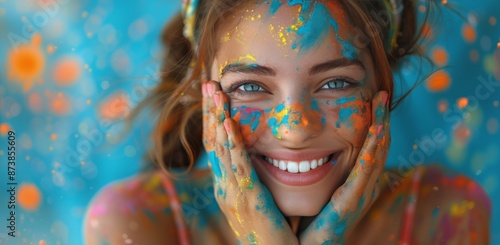 Woman Covered in Colorful Powder During Holi Festival