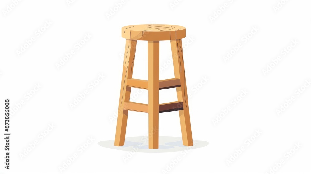 A flat design illustration of a wooden backless stool is depicted in 2d format standing out against a white background A flat design illustration of a wooden backless stool is depicted in 2d format standing out against a white background