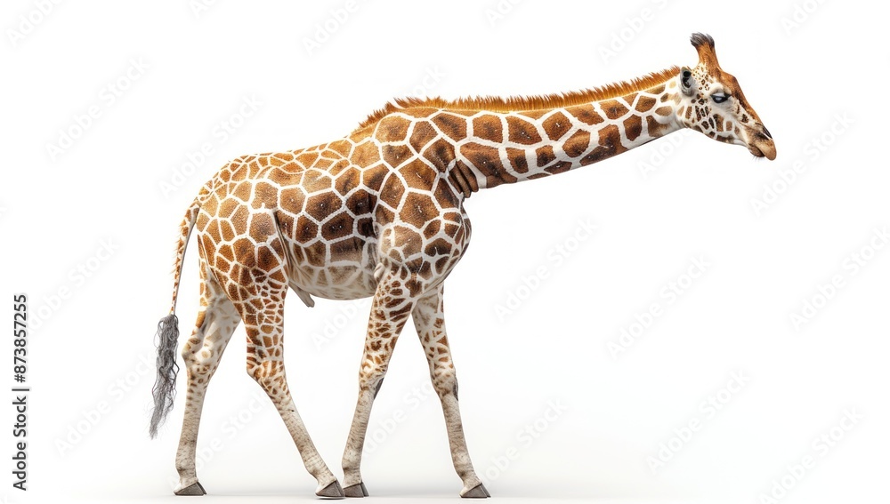 Naklejka premium Giraffe Walking on White Background