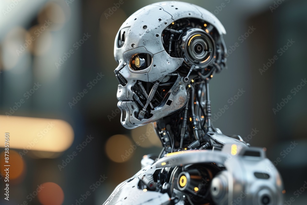 View of graphic 3d robot, A metallic robot with a sleek body and a head, AI generated View of graphic 3d robot, A metallic robot with a sleek body and a head, AI generated