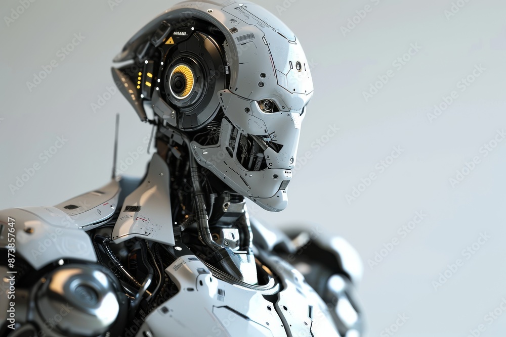 View of graphic 3d robot, A metallic robot with a sleek body and a head, AI generated View of graphic 3d robot, A metallic robot with a sleek body and a head, AI generated