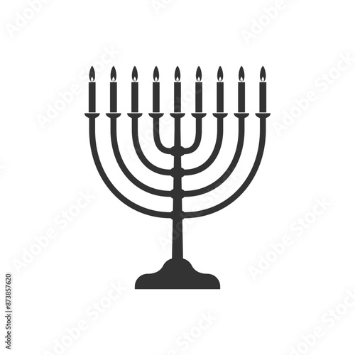 Menorah candelabrum with nine lit candles graphic icon. Candlestick in the form of a menorah sign isolated on white background. Vector illustration