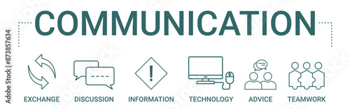 Communication concept banner icon contain of exchange, discussion, information, technology, advice, and teamwork vector illustration