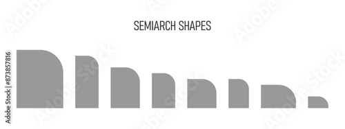 Set of semi arch shapes. Elegant templates for wedding invitation or greeting cards, business brochures, event or party banners in half archway form isolated on white background. Vector illustration.
