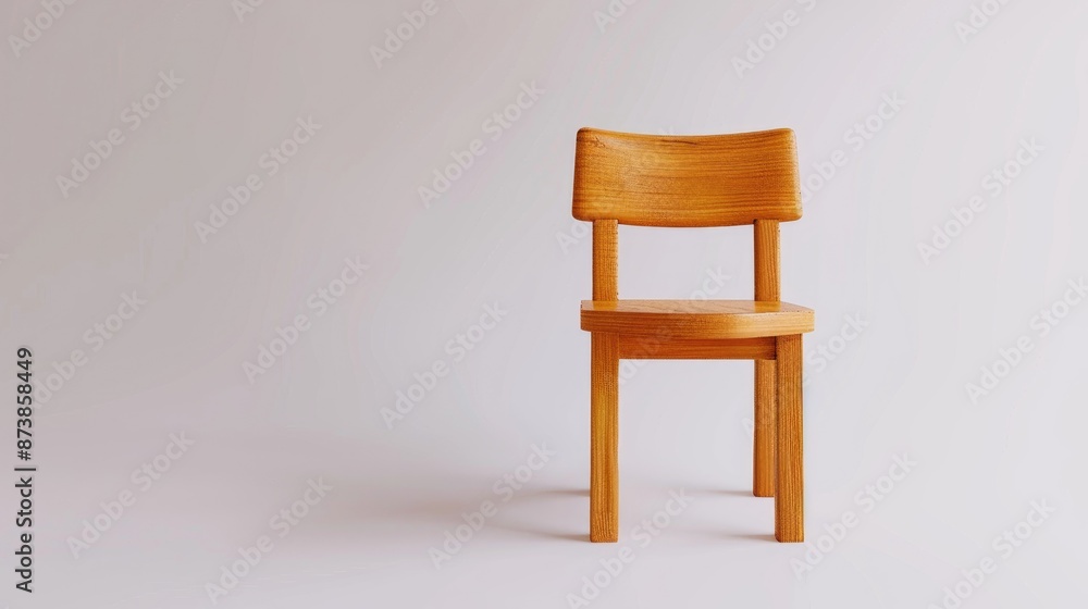 Small wooden chair model on white background with close up view and empty space Small wooden chair model on white background with close up view and empty space