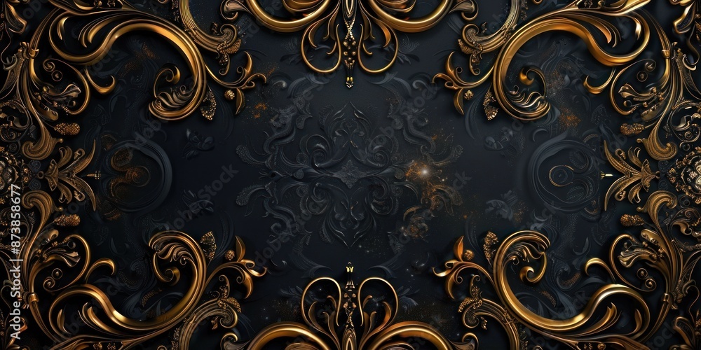 Ornate Golden Filigree on a Black Background Ornate Golden Filigree on a Black Background