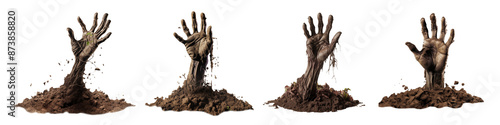 Set of zombie hand come out of ground isolated on transparent background