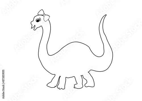 Line art, doodle,line background of dinosaur cartoon isolate on white background. Concept card ,pent color , cute texture, fabric. Copy space for your text.