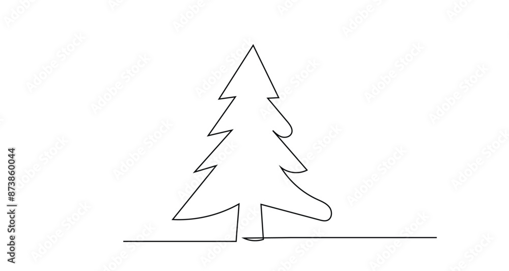 Fototapeta premium Continuous one line Christmas tree.Hand drawn Christmas tree isolated on white background. Linear style.