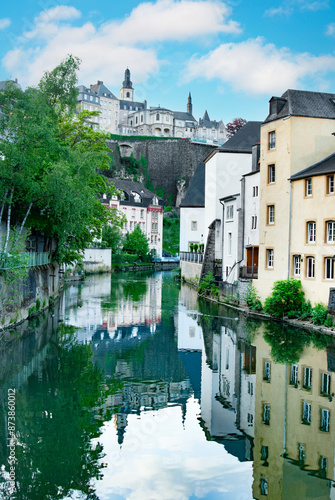 Central Luxembourg downtown quarter Gronn with Alzette river summer time photo
