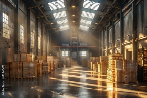 Wallpaper Mural Modern warehouse filled with neatly stacked cargo pallets. Torontodigital.ca