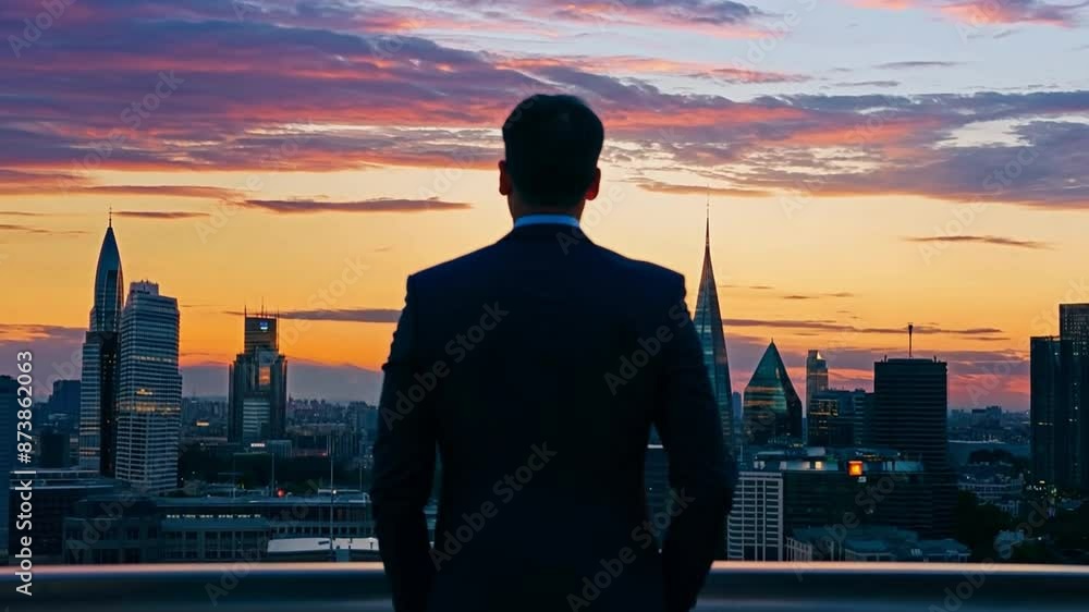 A business man standing with cityscape background A business man standing with cityscape background