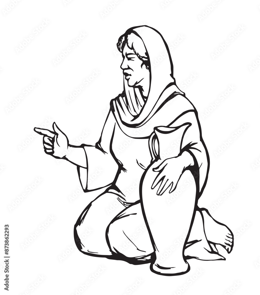 Vector drawing. Woman sitting on the ground Vector drawing. Woman sitting on the ground