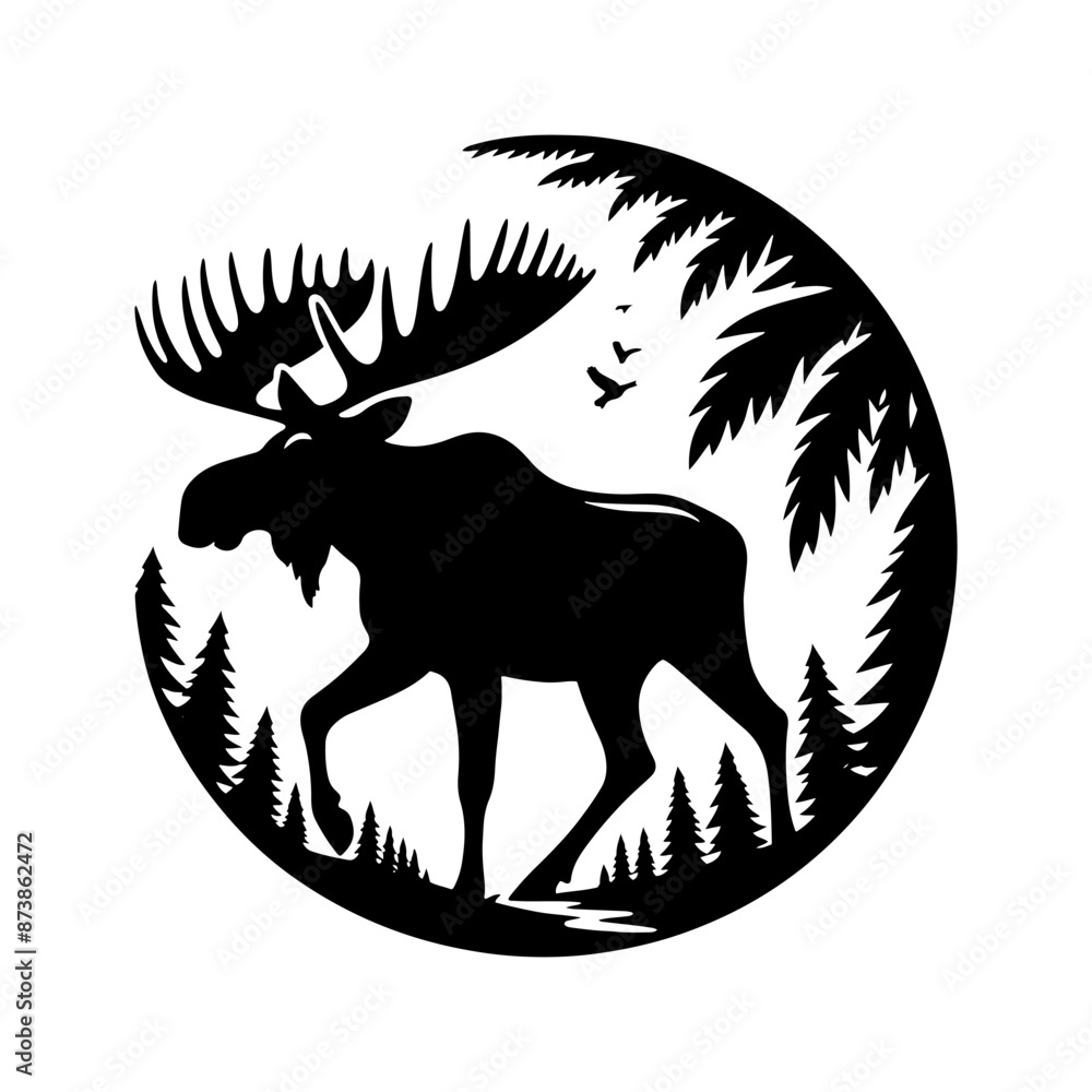 Fototapeta premium Moose Vector Silhouette - Minimalist Moose Vector art - Moose Illustration.