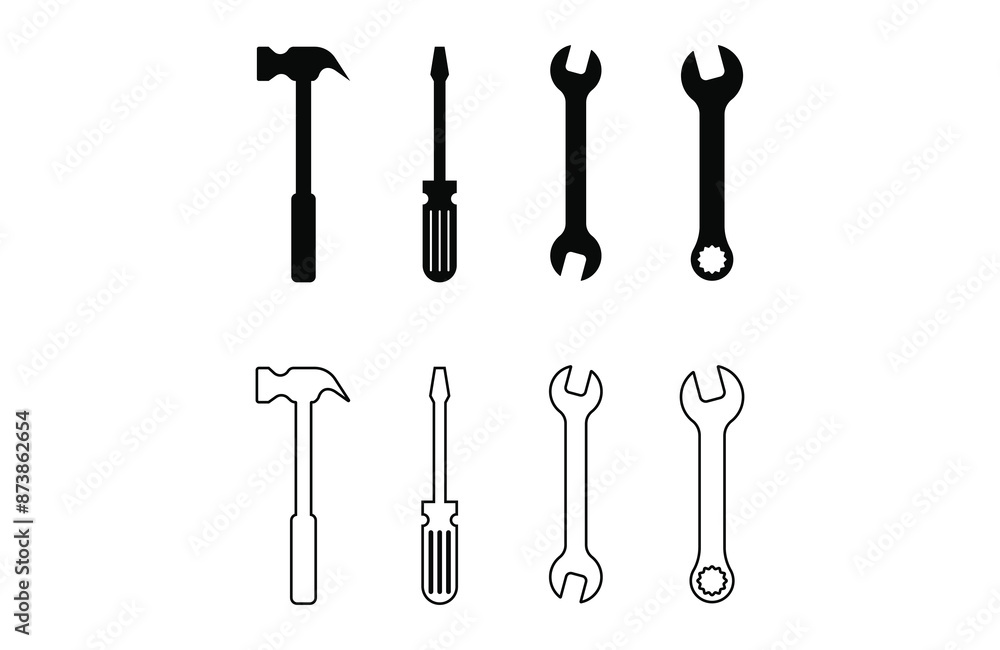 set of tools for repair icon vector design silhouette and outline design on white background set of tools for repair icon vector design silhouette and outline design on white background