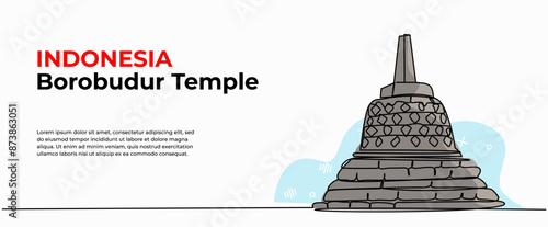 Vector illustration of indonesia borobudur temple.Modern flat in continuous line style.