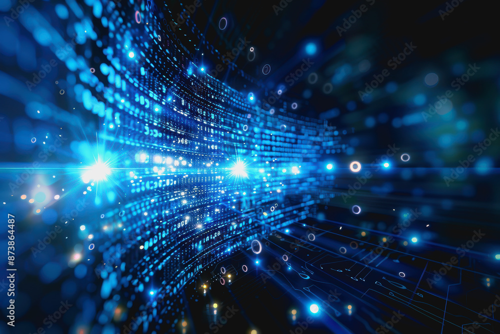 High-tech digital interface with blue circuitry, depicting futuristic and advanced technology High-tech digital interface with blue circuitry, depicting futuristic and advanced technology