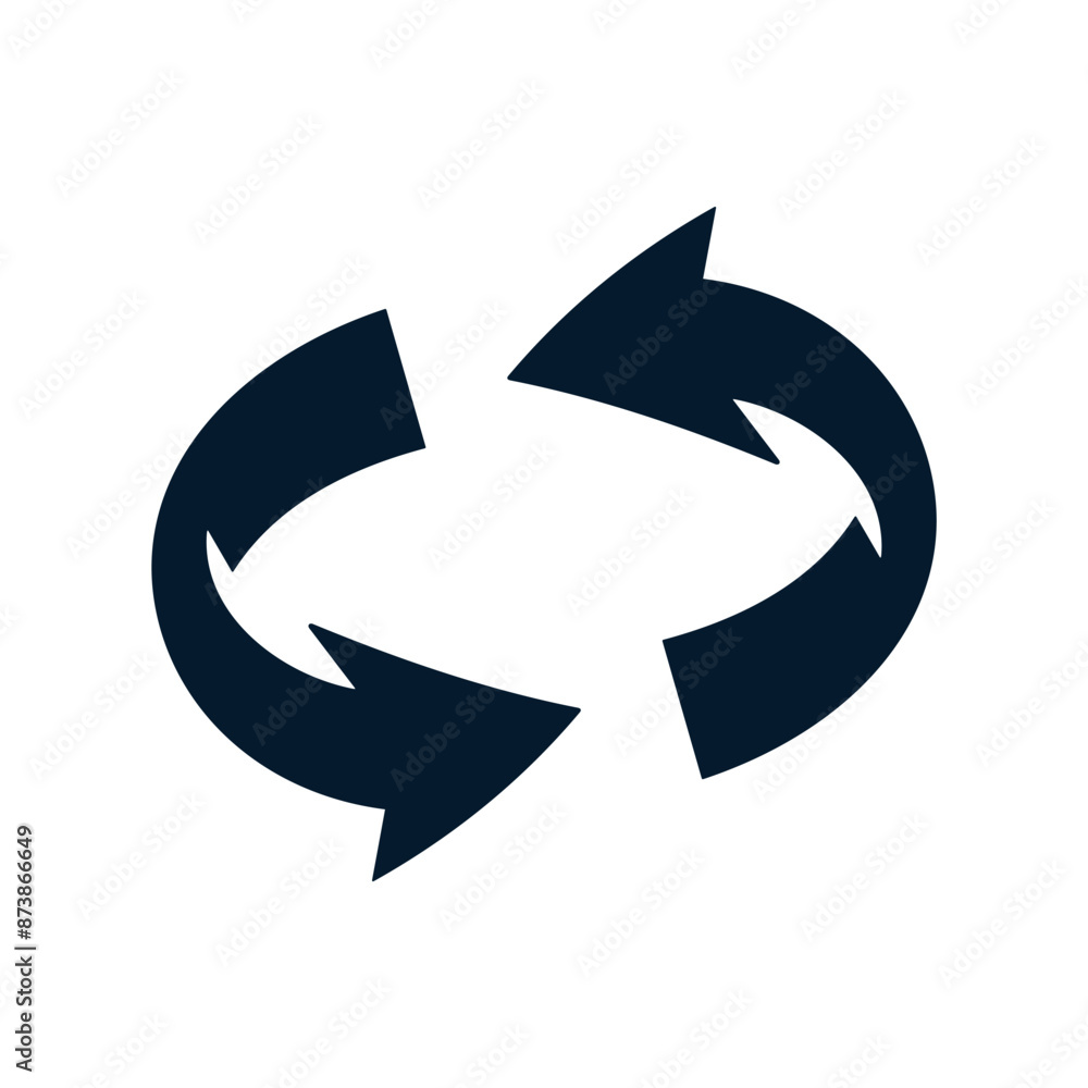 Two arrows in a circle. Concept update, improvement, replacement. Vector linear icon isolated on white background. Two arrows in a circle. Concept update, improvement, replacement. Vector linear icon isolated on white background.