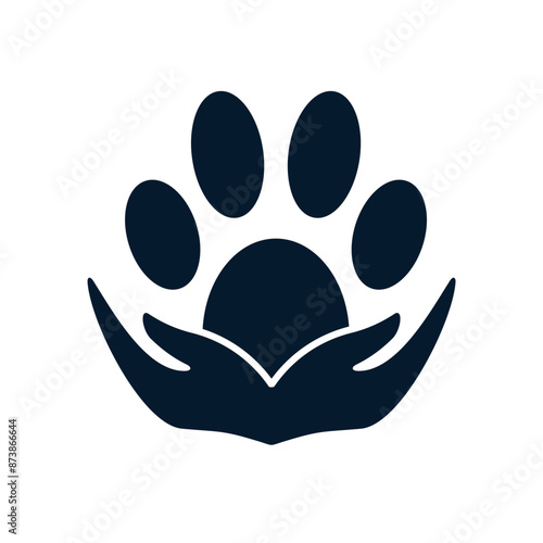 Human hands, paw. Concept of care, protection of animals. Vector linear icon isolated on white background