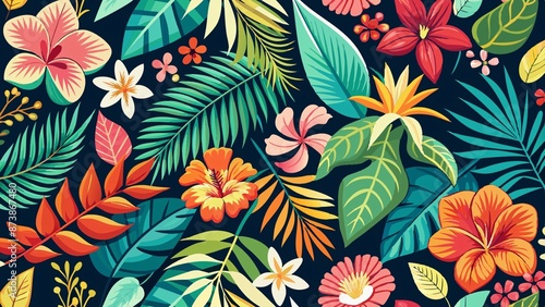 Celebrate the vibrant spirit of the Aloha State with a colorful and whimsical pattern that captures the essence of Hawaii, from the lush green foliage to the bright blue waters and vibrant sunsets
