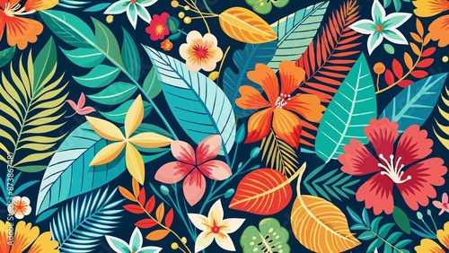 Celebrate the vibrant spirit of the Aloha State with a colorful and whimsical pattern that captures the essence of Hawaii, from the lush green foliage to the bright blue waters and vibrant sunsets