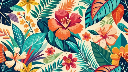 Celebrate the vibrant spirit of the Aloha State with a colorful and whimsical pattern that captures the essence of Hawaii, from the lush green foliage to the bright blue waters and vibrant sunsets