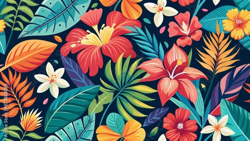 Celebrate the vibrant spirit of the Aloha State with a colorful and whimsical pattern that captures the essence of Hawaii, from the lush green foliage to the bright blue waters and vibrant sunsets