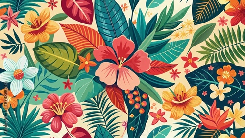 Celebrate the vibrant spirit of the Aloha State with a colorful and whimsical pattern that captures the essence of Hawaii, from the lush green foliage to the bright blue waters and vibrant sunsets