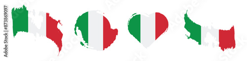 Italy hand drawn grunge style flag icon set. Free brush stroke flat vector illustration isolated on white