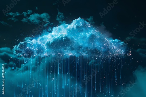 Digital artwork of a nebulalike cloud raining down stars against a dark blue background