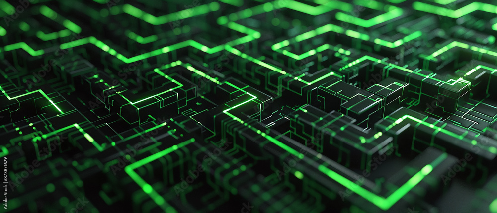 Abstract green and black circuit pattern, depicting a complex network of interconnected pathways with glowing lines.
Abstract green and black circuit pattern, depicting a complex network of interconnected pathways with glowing lines.