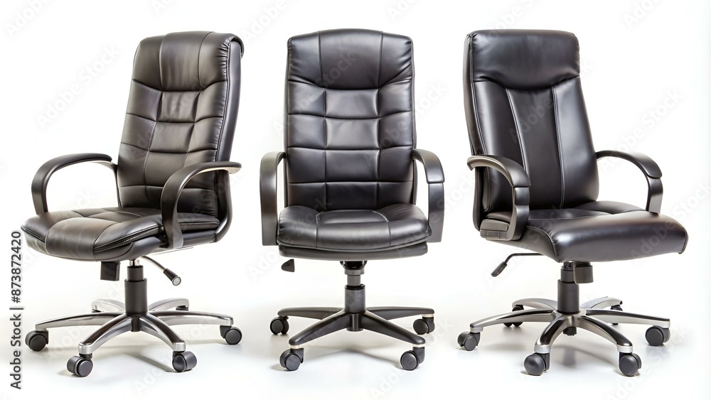 Assorted set of black leather office chairs isolated on white Assorted set of black leather office chairs isolated on white