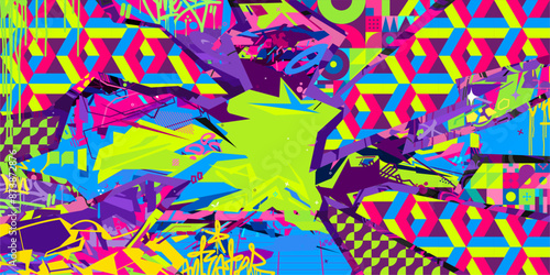 Cool Trendy Abstract Urban Street Art Graffiti Style Vector Collage Illustration Background Template