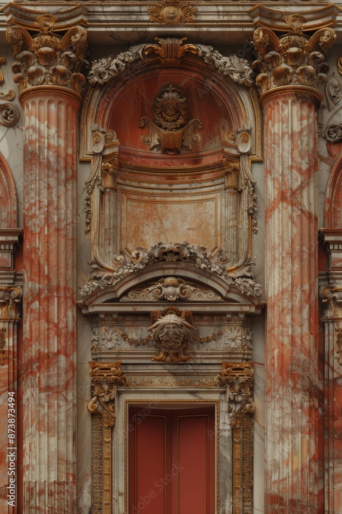 Fototapeta premium Baroque, barocco ornate marble ceiling non linear reformation design. elaborate ceiling with intricate accents depicting classic elegance and architectural beauty