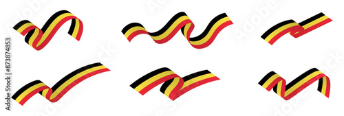 Set of 3d Belgian Flag Ribbons. Long Belgium flags, Belgium tri-color flag. Belgian Flag ribbons isolated on white background. Editable Vector Illustration. 