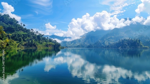 Tranquil Mountain Lake with Cloudy Sky