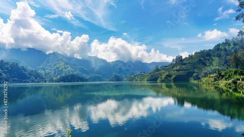 Serene Mountain Lake with Cloud Reflections